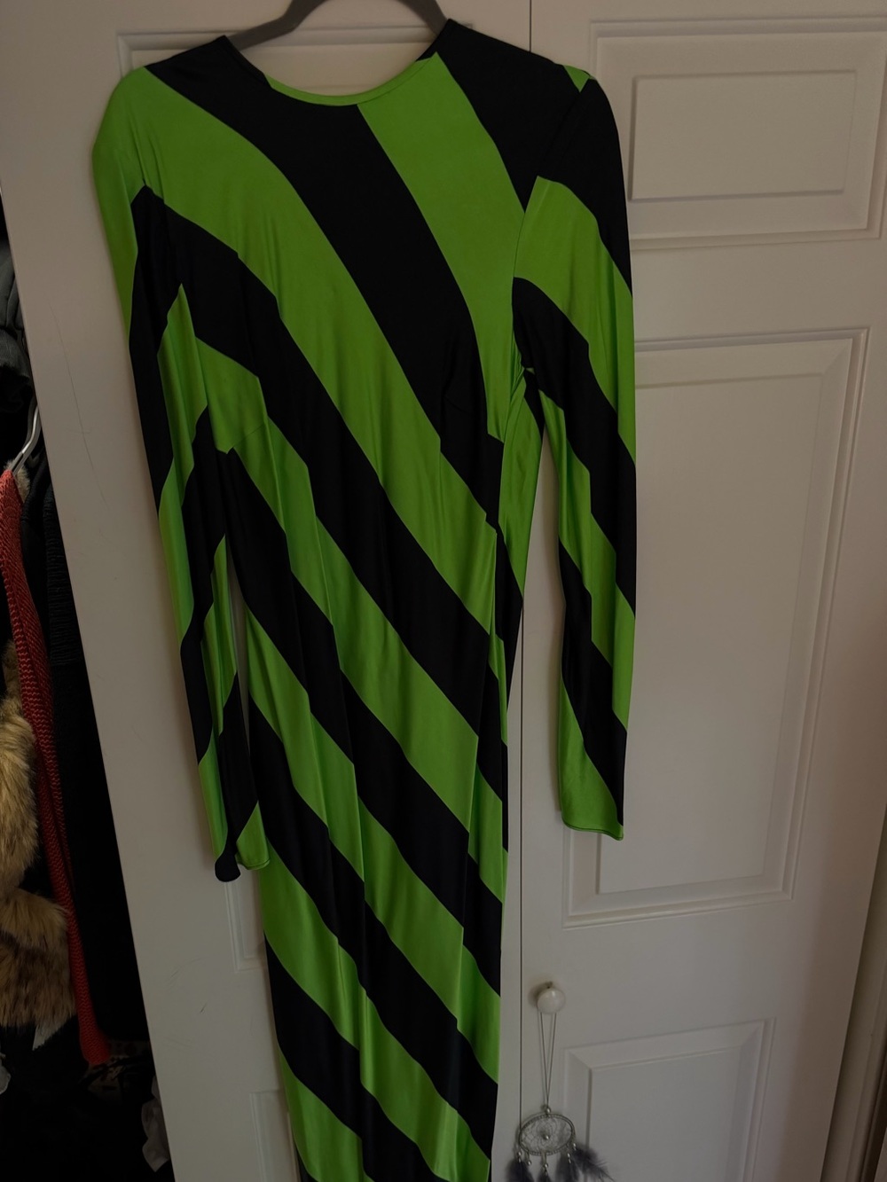 SAMSOE Black and Lime Green Diagonal Stripe Maxi Dress